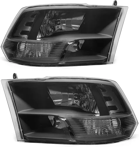 Vista 11 de Juego de faros delanteros 2009-2018 Dodge Ram 1500, 2010-2018 Dodge Ram 2500/3500 estilo cuádruple y doble con carcasa negra y reflector ámbar