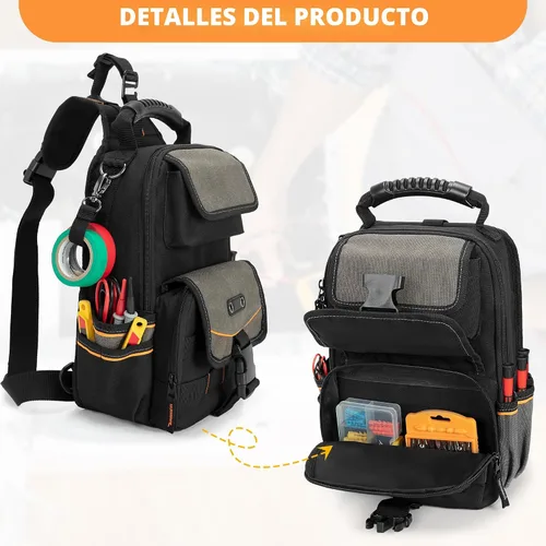 Vista 3 de Bolsa de herramientas para electricistas Trahzia, organizador de herramientas HVAC con cremallera, asa ergonómica y correa de hombro para técnicos