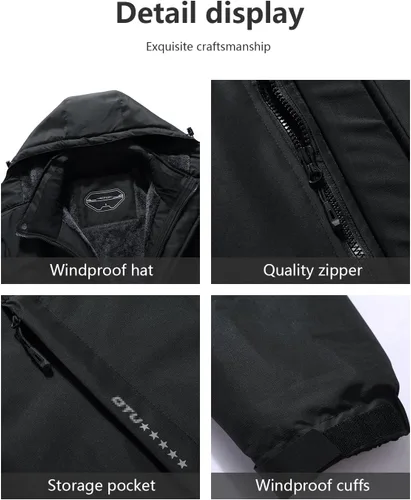 Vista 5 de Chaqueta de esquí impermeable para hombre, abrigo de invierno cálido con capucha, rompevientos, montaña, nieve