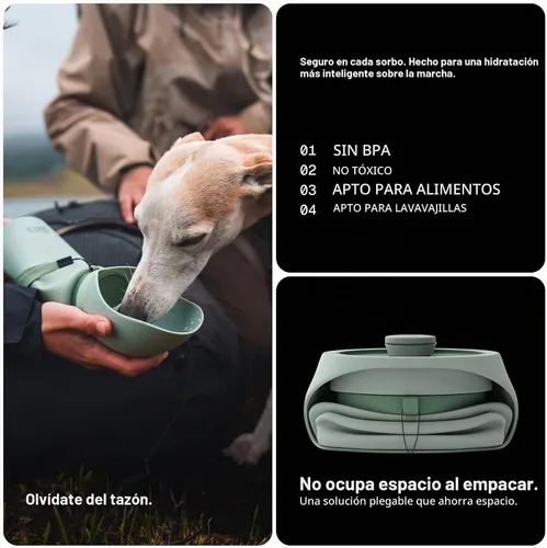 Vista 5 de SÄKER Botella de Agua Portátil para Perros, Botella de Agua Plegable para Perros Perfecta para Caminar, Senderismo y al Aire Libre Funciona como