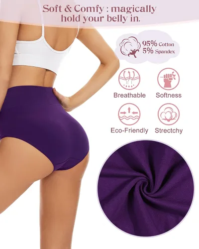 Vista 3 de Sunm Boutique Ropa interior de algodón para mujer, de cintura alta, cobertura completa, bragas, talla grande, paquete de 3457