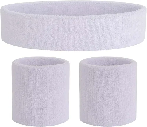 Vista 152 de ONUPGO - Conjunto de diadema y muñequeras deportivas para el sudor, hechas de algodón con bucles, muñequeras, contra humedad