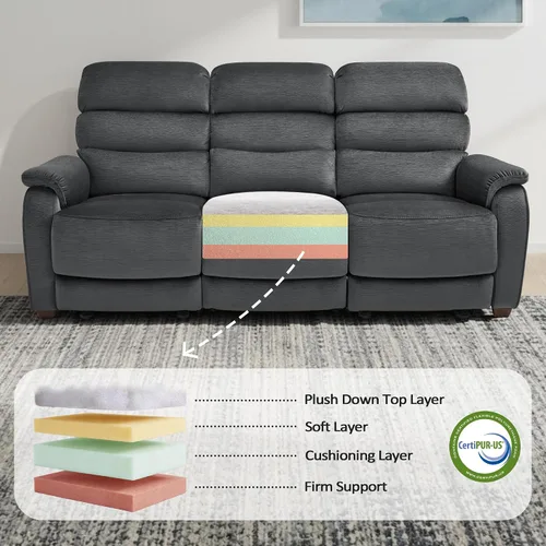 Vista 9 de MCombo ST258M3 - Sofá reclinable eléctrico de pared de 87.2 pulgadas con mesa abatible, sofá reclinable con reposacabezas ajustables, puertos