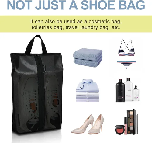 Vista 4 de Bolsas de zapatos para viajes, paquete de 3 bolsas de zapatos impermeables XXL para mujeres y hombres, diseño translúcido bolsa organizadora