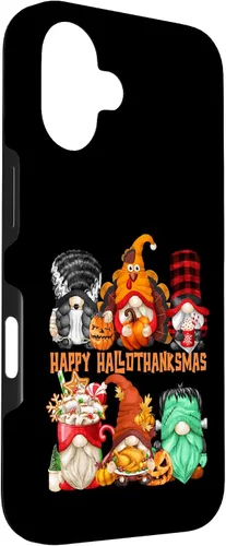 Vista 3 de iPhone 16 Halloween Thanksgiving Christmas Gnomes Happy Hallothanksmas Case