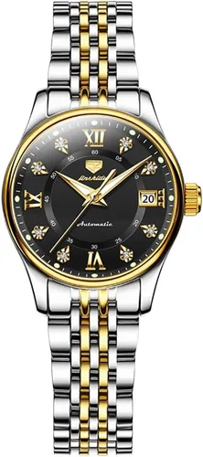 Vista 8 de OLEVS Reloj automático para mujer, de lujo, con cuerda automática, de diamante, de acero inoxidable, de fase lunar, impermeable, esfera azul luminosa