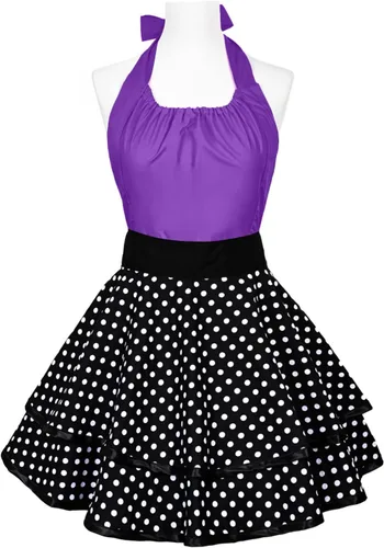 Vista 17 de Violet Mist - Lindos delantales vintage para mujeres con lunares negros, delantales retro para niñas, delantal de criada francesa, delantal sexy