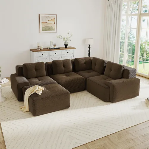 Vista 66 de Sofás modulares sin hueso de 152.8 pulgadas para sala de estar, sofá modular con diván en forma de L, cómodo asiento profundo tapizado de tela