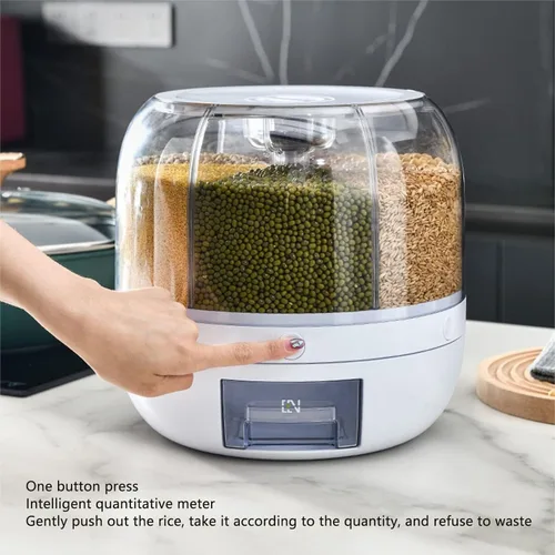 Vista 3 de Dispensadores de cereales Dispensador de arroz de gran capacidad, contenedor de almacenamiento de granos, dispensador de alimentos secos