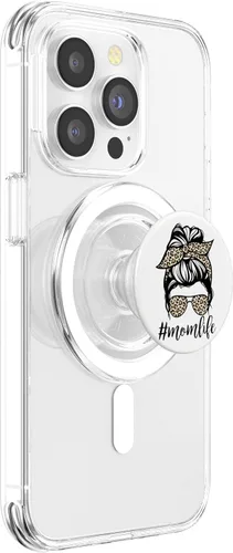 Vista 3 de Classy Mom Life con moño desordenado y bandana de leopardo PopSockets MagSafe PopGrip para iPhone