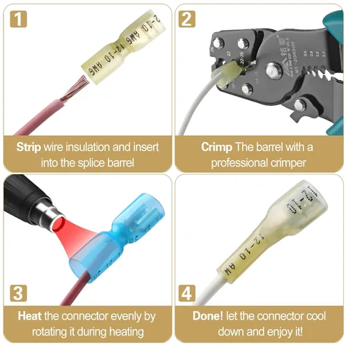 Vista 6 de 100 conectores de desconexión rápida impermeables de 12-10 AWG de 12-10 AWG, cables eléctricos de crimpado, conectores de pala hembra, desconexión
