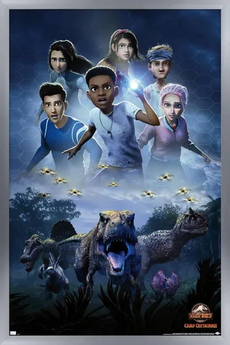 Vista 11 de Trends International Jurassic World: Camp Cretaceous - Póster de pared de una hoja, 14.72 x 22.37 pulgadas, versión enmarcada de madera de granero