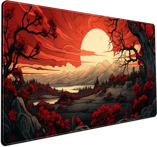 Vista 19 de Tapete de Escritorio de Gato Negro Atardecer Vintage, Alfombrilla de Ratón y Teclado de Escritorio, Alfombrilla de Ratón XXL Grande para Laptop