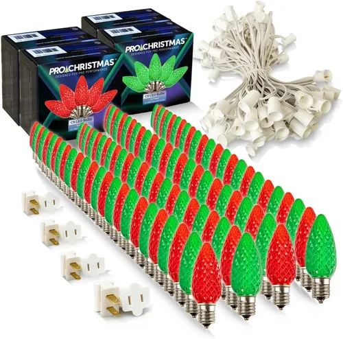 Vista 43 de Pro Christmas - Kit de luces C9 para exteriores, blanco cálido, cable verde, 50 bombillas, 50 pies