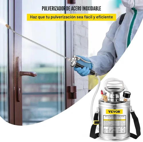 Vista 2 de Happybuy Pulverizador de bomba de acero inoxidable de 1 galón, varita de 12 pulgadas y manguera reforzada de 3 pies, medidor de presión, válvula