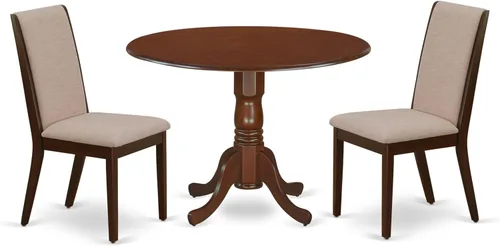 Vista 17 de East West Furniture DLLA3-ABK-47 - Juego de mesa de comedor de 3 piezas que contiene una mesa de cocina redonda con gotas y 2 sillas de comedor