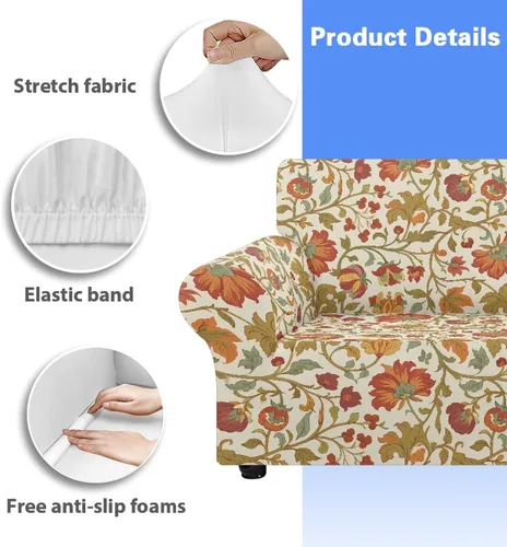 Vista 4 de Horeset Fundas elásticas para sofá con diseño de flores otoñales, lavables para sofá de 2 cojines, funda protectora para mascotas y perros
