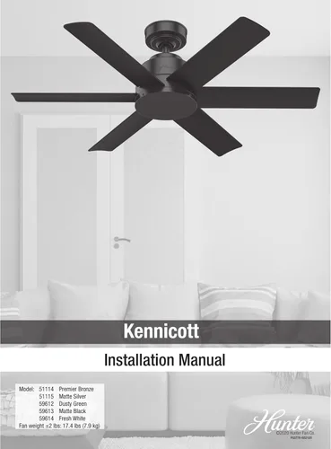 Vista 11 de Hunter 59614 Kennicott - Ventilador de techo para exterior o interior de 44 pulgadas sin luz - Ventilador de techo blanco sin luz, para patio Blanco