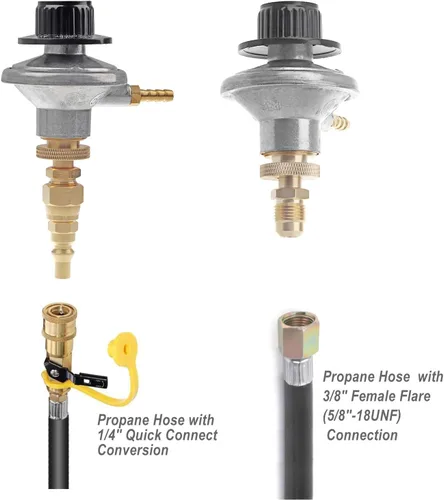Vista 3 de Adaptador regulador de eliminación de propano de 1 libra con enchufe de desconexión de conexión rápida de 1/4 pulgadas, para parrilla de barbacoa