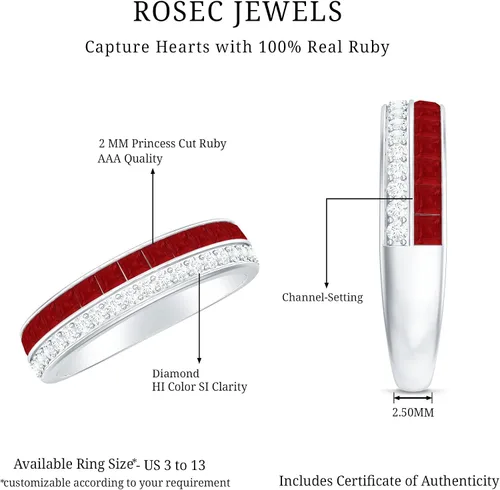 Vista 15 de Anillo de media eternidad de diamantes y rubí de 1.25 quilates para mujer Calidad AAA