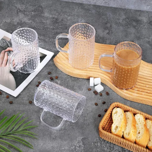 Vista 7 de Juego de 4 tazas de café transparentes irrompibles con asa, plástico reutilizable de 16 onzas, aptas para lavavajillas