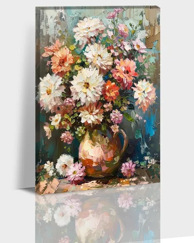 Vista 24 de Hzddty Lienzo de flores rojas de amapola para pared, pintura floral abstracta para paredes, imágenes de flores con estampado floral, decoración