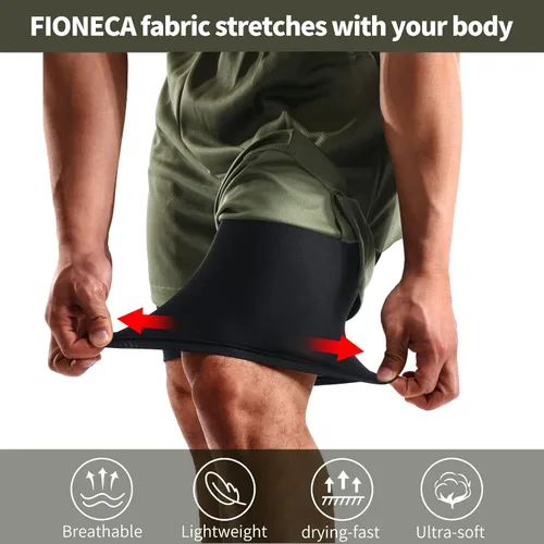 Vista 4 de Pantalones cortos 2 en 1 para hombre, 2 unidades, pantalones cortos de gimnasio para correr para hombre de 7 pulgadas, pantalones cortos