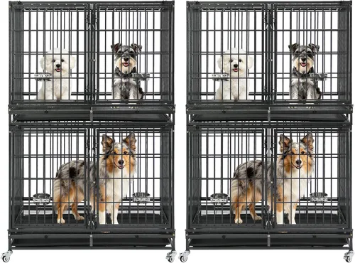 Vista 20 de Jaulas de dos niveles de 30 pulgadas para perros pequeños, jaula para perros de tamaño mediano para 2 perros, jaula resistente para perros, perreras
