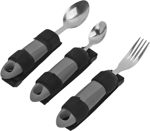 Vista 7 de Juego de utensilios adaptativos, 3 piezas de utensilios adaptativos para artritis ancianos, adultos discapacitados, agarre débil, cuchara de tenedor