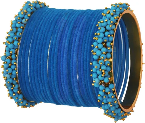 Vista 5 de Efulgenz Indian Bangle Set Faux Pearls Beads Plain Velvet Bracelet Bangle Jewelry for Women
