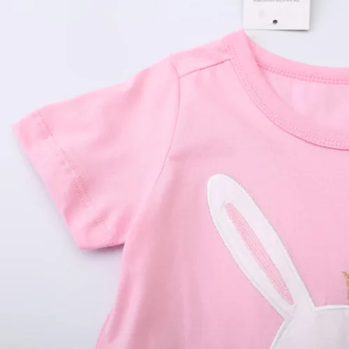 Vista 4 de Camisetas de manga corta para niña pequeña, camisetas de verano de algodón casual, cuello redondo, 2 paquetes