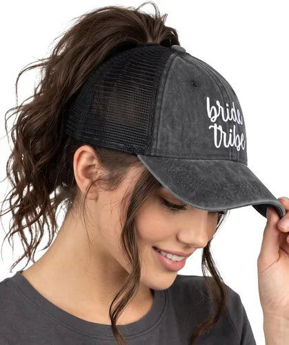 Vista 22 de Funky Junque - Sombrero de cola de caballo para mujer, gorra de béisbol con ajuste ajustable y cola de caballo alta cruzada para uso diario Paquete