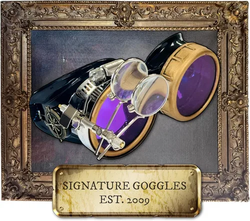 Vista 3 de UMBRELLALABORATORY Gafas de estilo victoriano Steampunk con diseño de brújula y lupa ocular, gafas para rave A. Lila