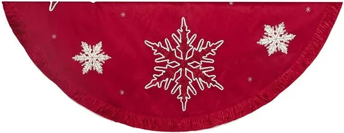 Vista 5 de Kurt Adler Falda de árbol bordada y plisada con copo de nieve, 60 pulgadas, color rojo