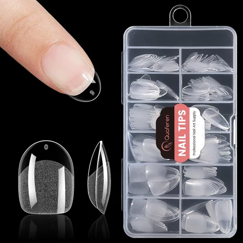 Vista 14 de Quaferen Puntas de Uñas de Almendra Medianas: 240pcs Puntas de Uñas Postizas Acrílicas Preformadas Forma de Almendra - 12 Tamaños Gel Suave