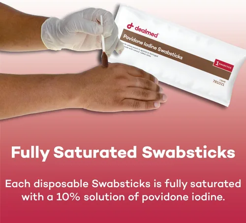 Vista 4 de Dealmed Povidone yodo 10% hisopos – Paquetes sellados individualmente perfectos para el cuidado de heridas y botiquines portátiles de primeros