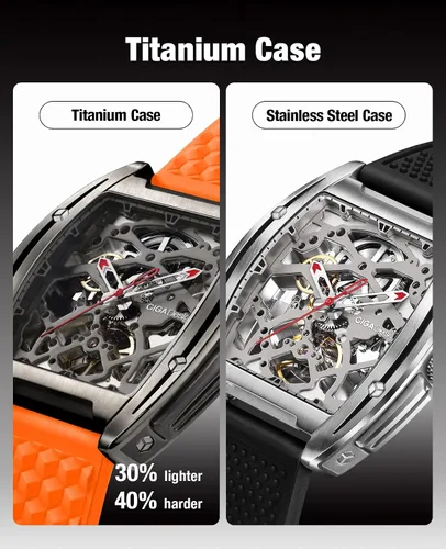 Vista 4 de CIGA Design Skeleton Watch Z Series Titanium Automatic Mechanical Wristwatch Sapphire Tonneau Analog Men's Watches 3ATM Waterproof with Removable