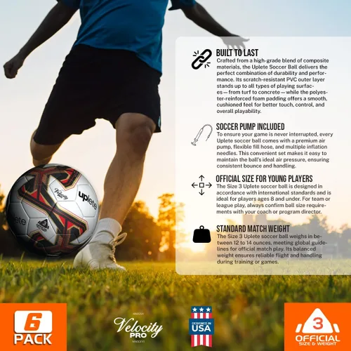 Vista 4 de Soccer Balls for Kids and Adults - 6-Pack with Sizes 3, 4, 5 - Includes Ball Pump and Carry Bag