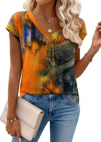 Vista 23 de Zeagoo Camisetas de manga corta con cuello en V para mujer, ropa de negocios, ropa de trabajo, ropa de moda