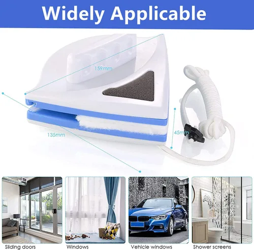 Vista 4 de Herramienta magnética para limpiar ventanas, limpiador de vidrio, limpiador de ventanas de doble cara, cepillo de limpieza de ventanas para limpieza