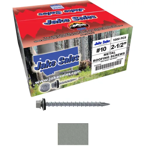 Vista 51 de 10 tornillos para techos de metal gris ABC de 2-1/2 pulgadas, cabezal de arandela hexagonal, arranque automático/roscado, arandela EPDM. 1 bolsa