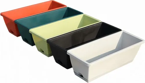 Vista 9 de Maceta de plástico de 14 pulgadas con platillo adjunto, para uso en interiores y exteriores, maceta rectangular (color terracota)