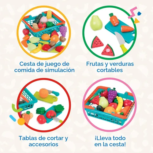 Vista 3 de Battat Play Food Farmers Market - Cesta para productos agrícolas, juego Multicolor