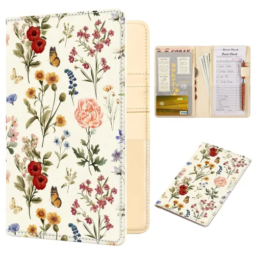 Vista 35 de CoBak Libreta para servidores de alta calidad: organizador de cartera de camarero de 5.12 x 7.91 pulgadas en piel auténtica, con 8 bolsillos