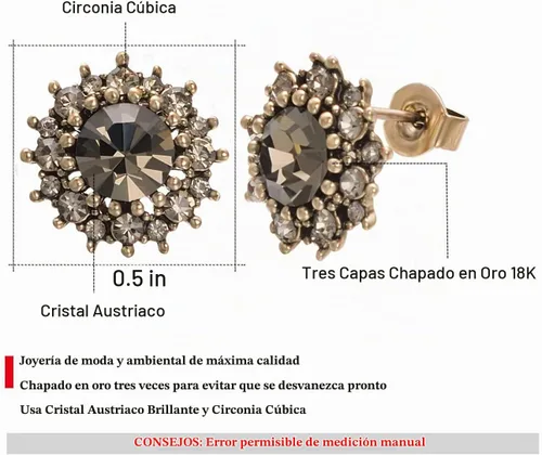 Vista 2 de Yoursfs Vintage Black Cz Stud Earrings For Women Austrian Crystal Studs Earrings Gold Plate Cut Diamond Stud Ear Cubic Zircon Jewelry Negro