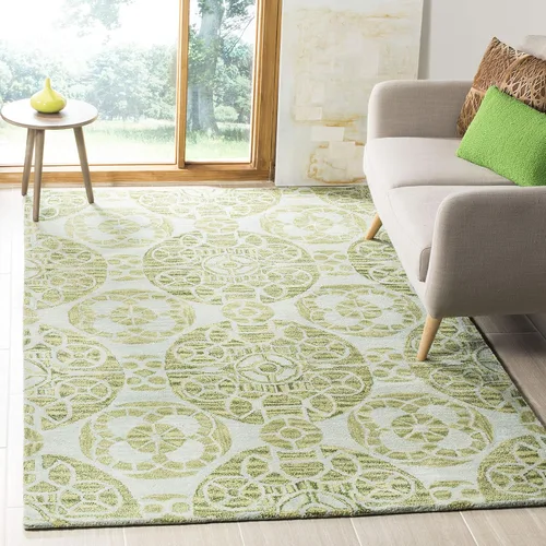 Vista 8 de SAFAVIEH Wyndham Collection - Alfombra decorativa de 2 x 3 pies, beige y azul, hecha a mano, lana moderna, ideal para zonas de alto tráfico