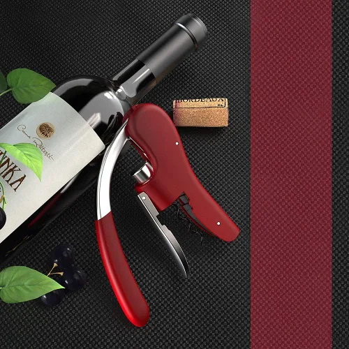 Vista 3 de KEISSCO Abridor de botellas de vino con sacacorchos de palanca vertical con cortador de papel de aluminio y espiral adicional