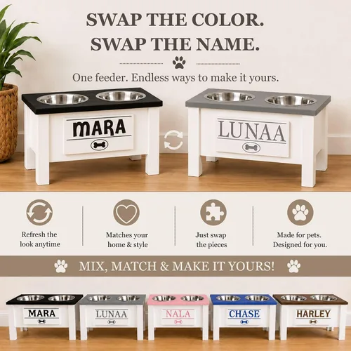 Vista 2 de GTW Soporte de Cuenco Elevado Personalizado para Perros Grandes, Medianos, Pequeños y Extra Pequeños - Cuencos de Acero Inoxidable para Comida