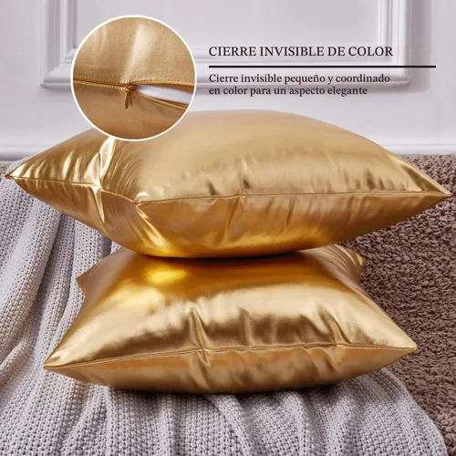 Vista 2 de EUCIOR Almohada Decorativa, Fundas de Almohada de Oro 16x16, Fundas de Almohada Decorativas Modernas Metálicas Brillantes, Fundas de Almohada