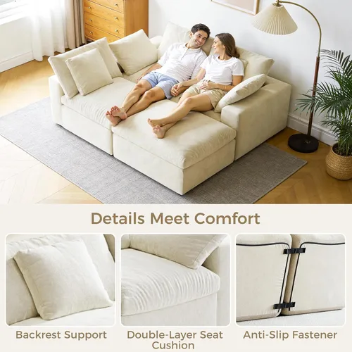 Vista 3 de Sofá modular de nube sin hueso en forma de L de 120 pulgadas, sofá modular con otomana Beige
